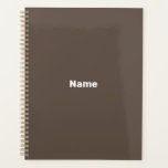 Minimalist dark brown custom text year monogram planner<br><div class="desc">Minimalist dark brown custom text,  name,  year,  initials or monogram personalised Planner.
Custom white text on dark brown plain solid colour background.</div>