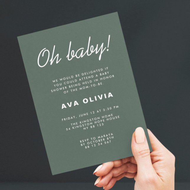 Minimalist Dark Green Baby Shower Invitation (Creator Uploaded)