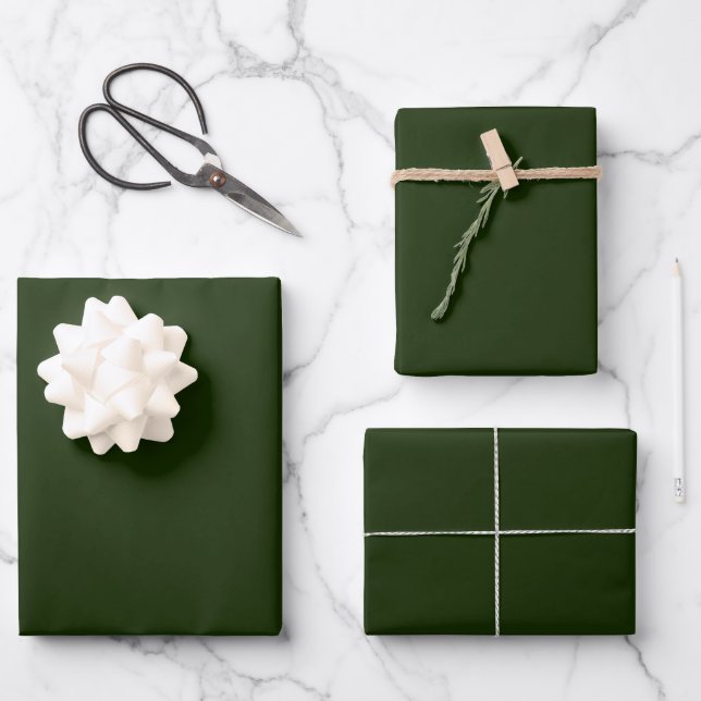 Minimalist dark green elegant solid plain gift wrapping paper sheet (Front)