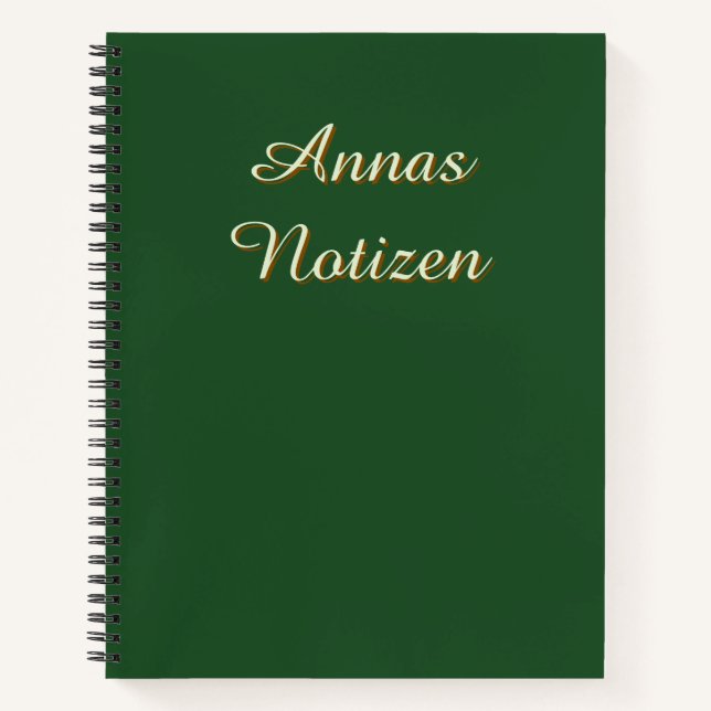 Minimalist Dark Green German Your Name Notebook (Front)