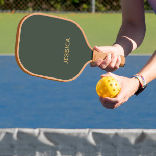 Minimalist dark green gold script personalised pickleball paddle
