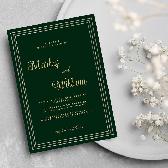 Minimalist dark green gold silver luxury Wedding Invitation (Minimalist dark green gold silver luxury Wedding )