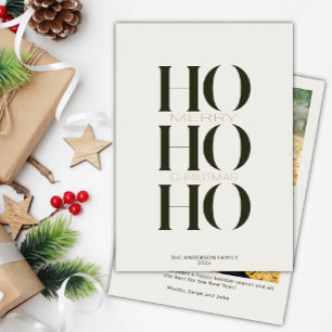 Minimalist Dark Green "HO HO HO" Photo Christmas  Holiday Card