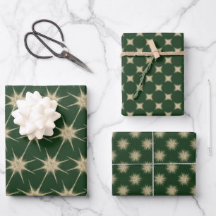 Minimalist Dark Green Modern Gold Starbursts Wrapping Paper Sheet