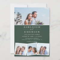 Minimalist Dark Green Photo Collage Wedding