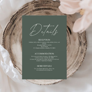 Minimalist Dark Green Wedding Details Enclosure Card