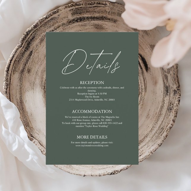 Minimalist Dark Green Wedding Details Enclosure Card (Creator Uploaded)