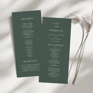 Minimalist Dark Green Wedding Program   Modern  Menu