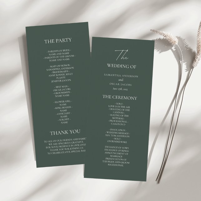 Minimalist Dark Green Wedding Program | Modern  Menu (Creator Uploaded)