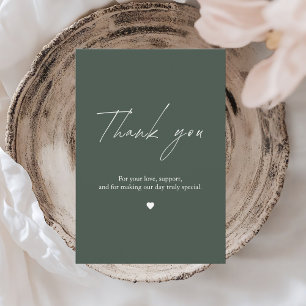 Minimalist Dark Green Wedding  Thank You Card