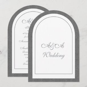 Minimalist Dark Grey and White Arch Wedding Invitation