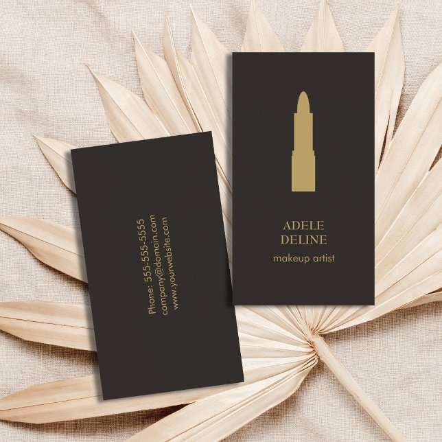 Minimalist Dark Grey Gold Lipstick Makeup Artist Business Card (Creator Uploaded)