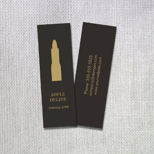 Minimalist Dark Grey Gold Lipstick Makeup Artist Mini Business Card