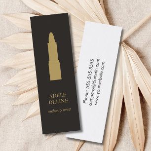 Minimalist Dark Grey Gold Lipstick Makeup Artist Mini Business Card