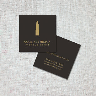 Minimalist Dark Grey Gold Lipstick Makeup Artist Square Business Card