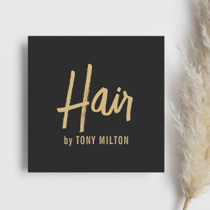 Minimalist Dark Grey Golden Brown Bold HairStylist Square Business Card