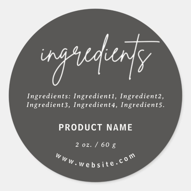 Minimalist Dark Grey Ingredients Product Label (Front)