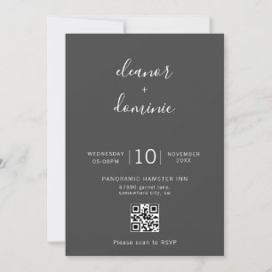 Minimalist Dark Grey Photo RSVP QR Code Wedding Invitation