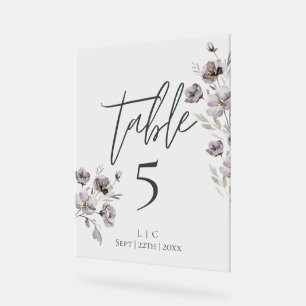 Minimalist dark grey watercolor table number acrylic sign