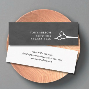 Minimalist Dark Grey White Scissors Hairstylist Mini Business Card