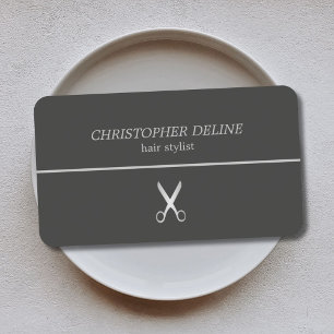 Minimalist Dark Line Scissor Hair Stylist Business Card