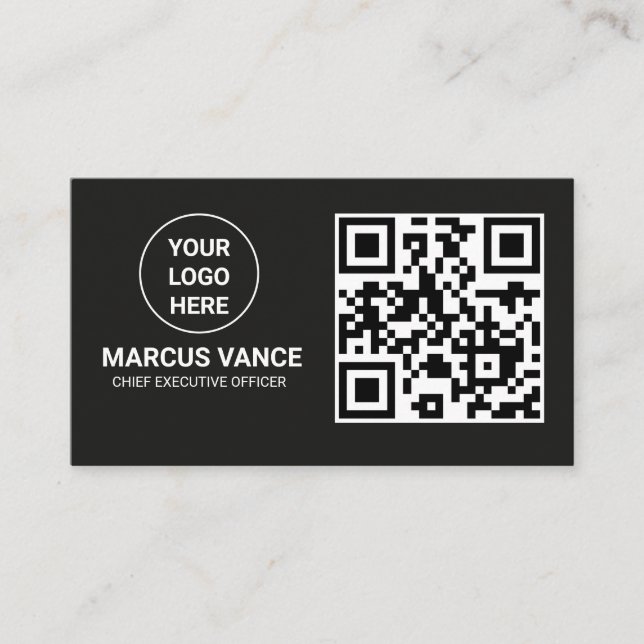 Minimalist Dark Mode QR Code Custom Logo Business Card (Front)