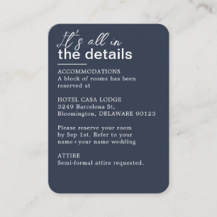 Minimalist Dark Navy Blue Wedding Details  Enclosure Card