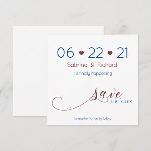 Minimalist Dark Navy & Burgundy  Save the Date Invitation