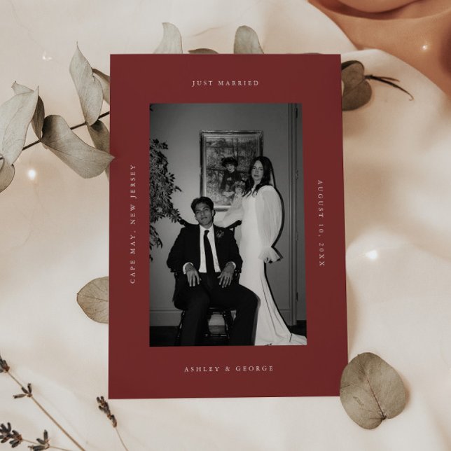 Minimalist Dark Red 2-Photo Wedding Elopement Announcement (Creator Uploaded)