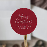 Minimalist Dark Red Merry Christmas Holiday Gift Classic Round Sticker<br><div class="desc">These minimalist dark red Merry Christmas holiday gift stickers are perfect for a simple holiday present or holiday card. The design features classic red and white typography paired with a rustic yet elegant script font with hand lettered style. Personalise the stickers with your name.</div>