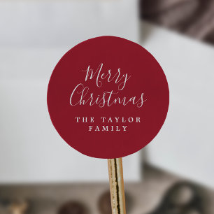 Minimalist Dark Red Merry Christmas Holiday Gift Classic Round Sticker