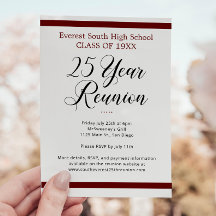 Minimalist Dark Red & White 25 Year Class Reunion