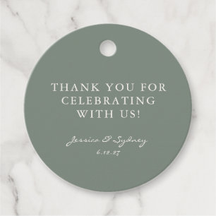 Minimalist Dark Sage Green Script Custom Thank You Favour Tags