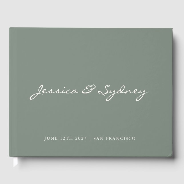 Minimalist Dark Sage Green Script Wedding Custom Guest Book (Front)