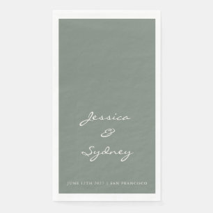 Minimalist Dark Sage Green Script Wedding Custom Napkin
