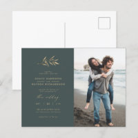 Minimalist Dark Teal & Sepia Branch Wedding Photo
