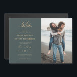 Minimalist Dark Teal & Sepia Branch Wedding Photo Magnetic Invitation<br><div class="desc">This minimalist wedding design is perfect for that modern couple looking for something unique. This magnetic invitation features a watercolor branch in sepia/gold hues with gorgeous modern typography underneath and your own custom photo on the right-hand side against a beautiful dark teal background. On the back, there is a gold-tone...</div>