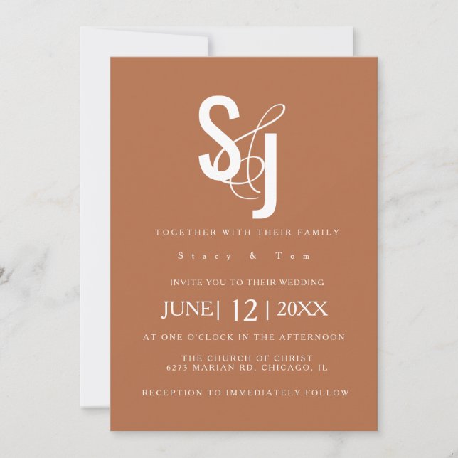 Minimalist Dark Terracotta Typography Wedding Invitation (Front)