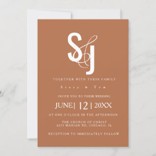 Minimalist Dark Terracotta Typography Wedding Invitation