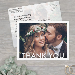 Minimalist Deco Typography Wedding Photo Thank You Postcard