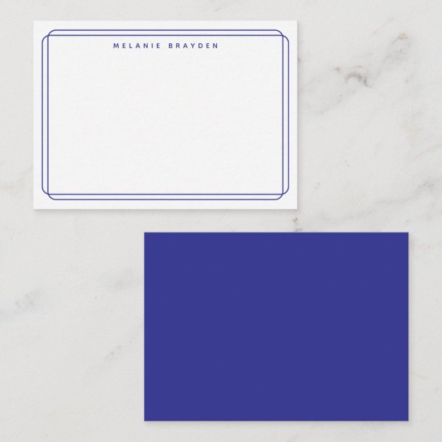 Minimalist Deep Blue Double Curve Border Name Card (Front/Back)