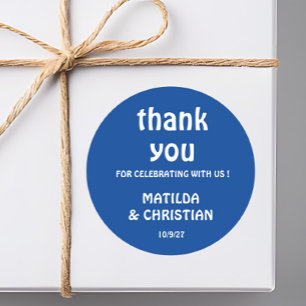 Minimalist Deep Blue Wedding  Classic Round Sticker