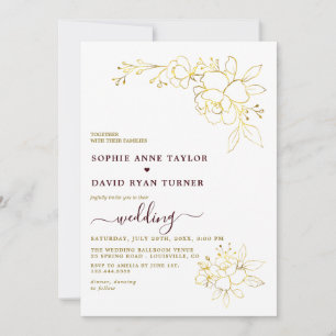 Minimalist Deep Burgundy Gold Simple Wedding Invitation