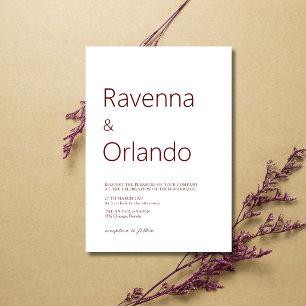 Minimalist Deep Burgundy Simple Modern Wedding Invitation