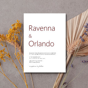 Minimalist Deep Burgundy Simple Modern Wedding Invitation