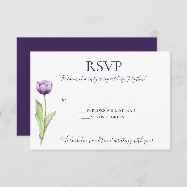 Minimalist Deep Purple Single Tulip Wedding Invitation (Front/Back)