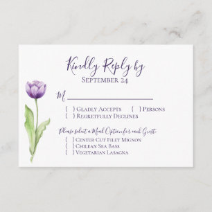 Minimalist Deep Purple Single Tulip Wedding RSVP Card