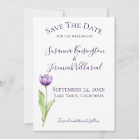 Minimalist Deep Purple Tulip Photo Save the Date