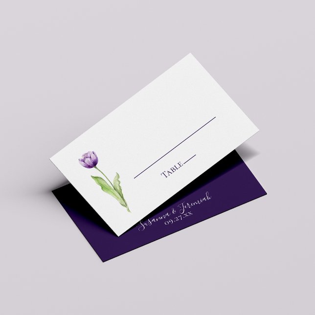 Minimalist Deep Purple Tulip Wedding Reception Place Card (Creator Uploaded)