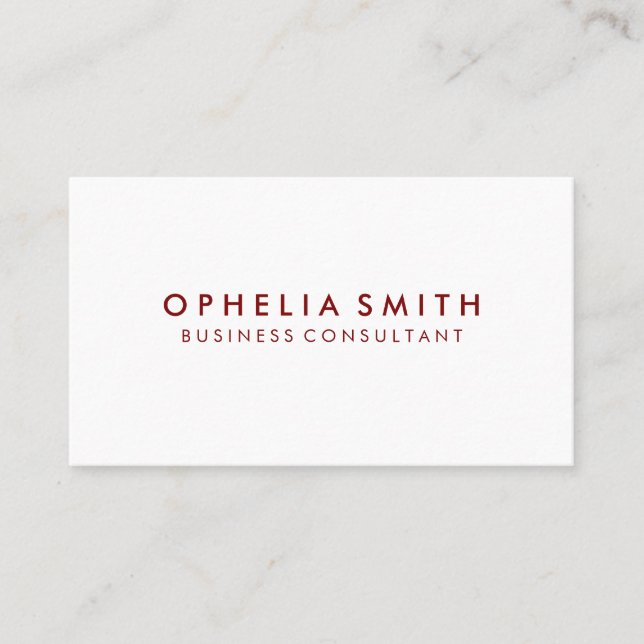 Minimalist Deep Red Text Business Card (Front)